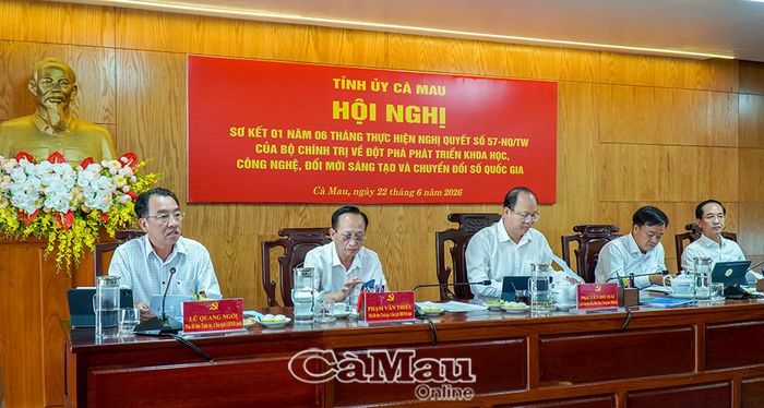 Các đồng chí lãnh đạo tỉnh Cà Mau chủ trì hội nghị.
