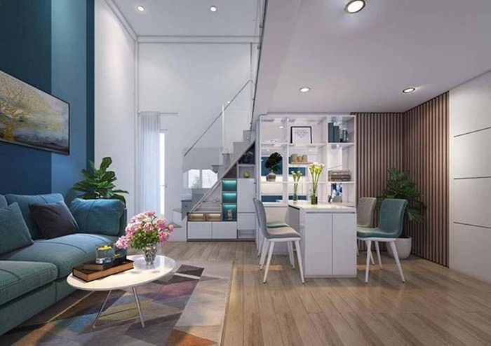 Gác lửng thường chiếm khoảng 50 - 70% diện tích sàn tầng trệt. (Ảnh: Xaydungminhbao)