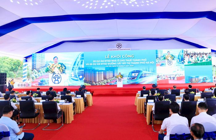 Chủ tịch UBND thành phố Hà Nội Vũ Đại Thắng phát biểu tại Lễ khởi công.