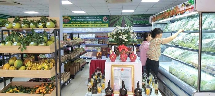 HTX Dịch vụ nông nghiệp tổng hợp An Phát (xã Thanh Trì) tích cực xây dựng các mô hình liên kết chuỗi giá trị. Các sản phẩm rau, củ, quả của được bày bán trong các cửa hàng, siêu thị. Ảnh: Phạm Hồng