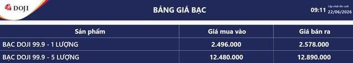 Giá bạc hôm nay 22/6: Bảng giá bạc tại DOJI.