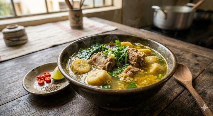 Canh chuối xanh nấu sườn non.