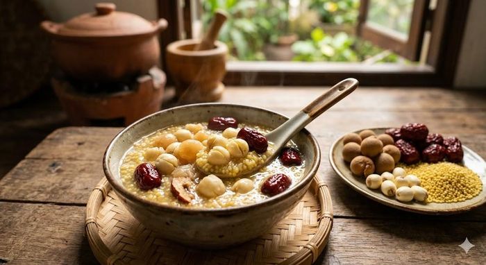 Cháo kê kết hợp hạt sen, táo đỏ giúp hỗ trợ giấc ngủ.