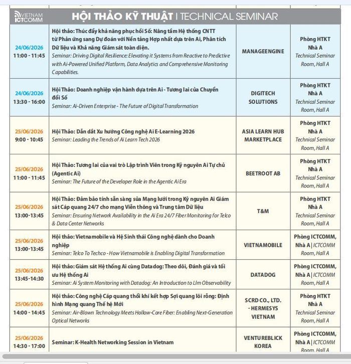 Lịch sự kiện Vietnam ICTCOMM 2026. Nguồn: BTC