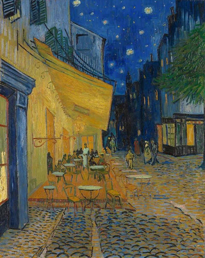 Bức tranh "Café Terrace at Night", được vẽ ở Arles năm 1888, là tác phẩm "đêm đầy sao" đầu tiên của Van Gogh. Ảnh: Bộ sưu tập Bảo tàng Kröller-Müller, Otterlo, Hà Lan