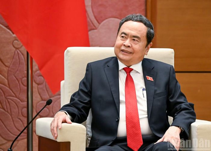 Chủ tịch Quốc hội Trần Thanh Mẫn phát biểu tại cuộc tiếp. (Ảnh: DUY LINH)