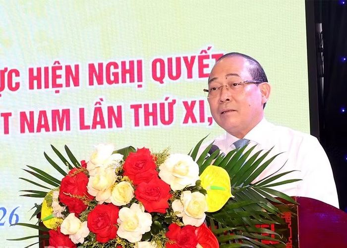 Đồng chí Hoàng Công Thủy, Phó Chủ tịch Ủy ban Trung ương Mặt trận Tổ quốc Việt Nam phát biểu khai mạc hội nghị.