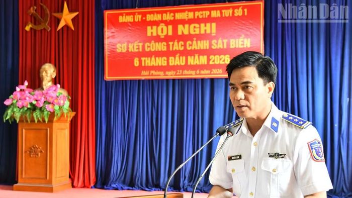 Thượng tá Nguyễn Ba Long, Bí thư Đảng ủy Đoàn Đặc nhiệm quán triệt Nghị quyết lãnh đạo thực hiện Nghị quyết 6 tháng cuối năm.