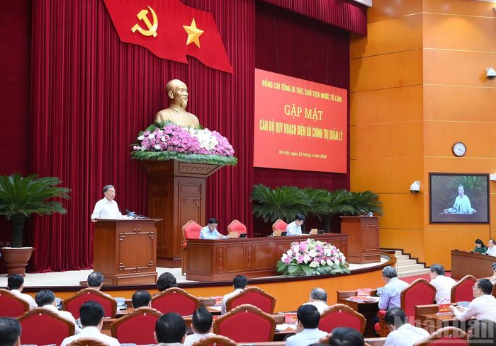 Tổng Bí thư, Chủ tịch nước Tô Lâm phát biểu tại cuộc gặp mặt cán bộ quy hoạch diện Bộ Chính trị quản lý.