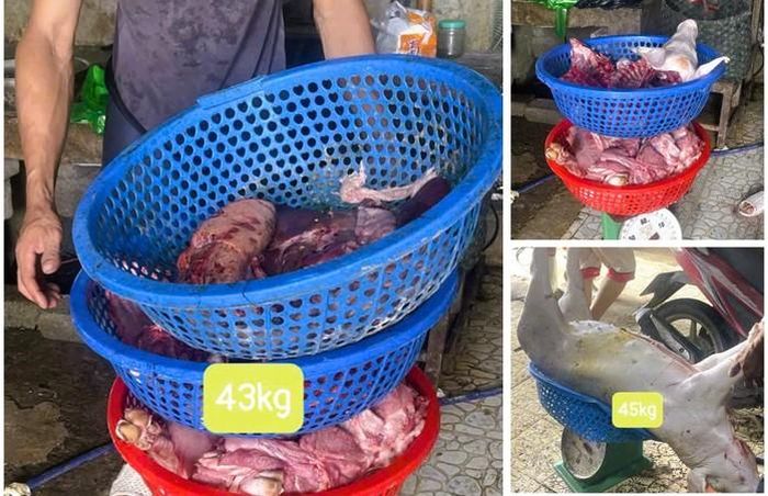 Số thực phẩm từ heo đã giết mổ chuẩn bị bán ra thị trường được công an thu giữ. Ảnh: Công an Thanh Hóa