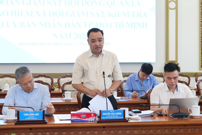 Phó Chủ tịch chuyên trách HĐQL BHXH Nguyễn Văn Cường phát biểu tại buổi làm việc 