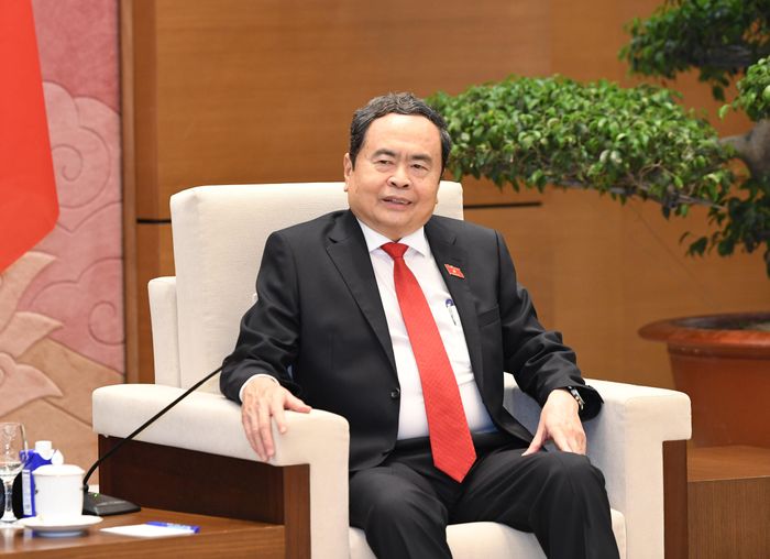  Chủ tịch Quốc hội Trần Thanh Mẫn tại buổi Đại sứ Nhà nước Palestine tại Việt Nam Saadi Salama. Ảnh: VIẾT CHUNG 