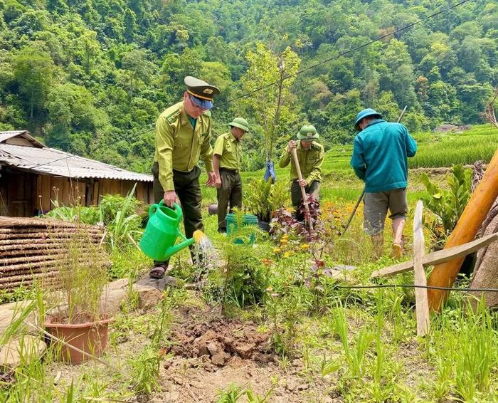 Lực lượng Kiểm lâm Khu bảo tồn thiên nhiên Mường La trồng cây xanh nhớ ơn Bác Hồ.