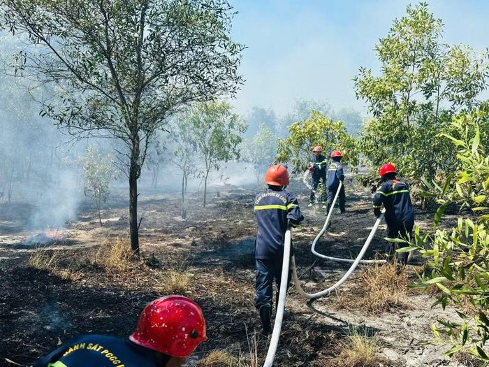 Lực lượng chức năng và người dân nỗ lực dập lửa.