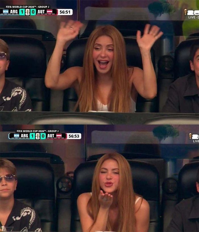 Shakira gây sốt khi xuất hiện trên khán đài cùng con trai. Ảnh: Chụp màn hình