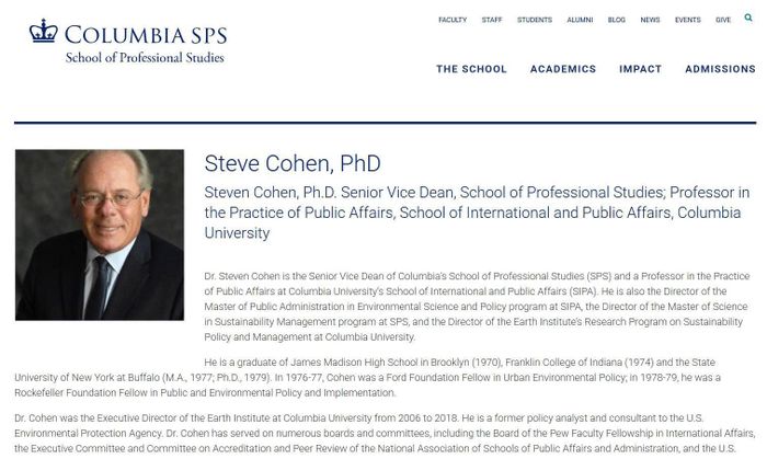 Tiểu sử của Tiến sĩ Steven Cohen trên website trường ghi nhận đồng thời 2 cái tên nhưng đây không phải điều khó giải thích trong văn hóa Mỹ. Ảnh: Chụp màn hình 
