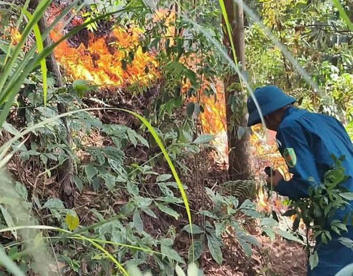 Lực lượng chức năng triển khai công tác chữa cháy. Ảnh: Tân Thanh 114