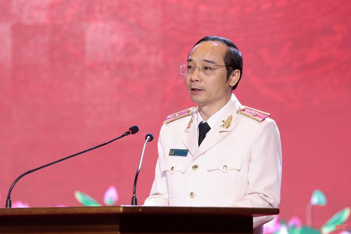 Thiếu tướng Nguyễn Xuân Thao - Giám đốc Công an tỉnh Hà Tĩnh phát biểu tại lễ kỷ niệm.