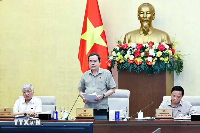 Chủ tịch Quốc hội Trần Thanh Mẫn phát biểu bế mạc phiên họp. (Ảnh: Doãn Tấn/TTXVN)