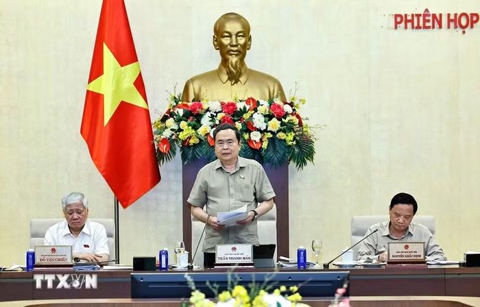 Chủ tịch Quốc hội Trần Thanh Mẫn phát biểu bế mạc phiên họp. (Ảnh: Doãn Tấn/TTXVN)