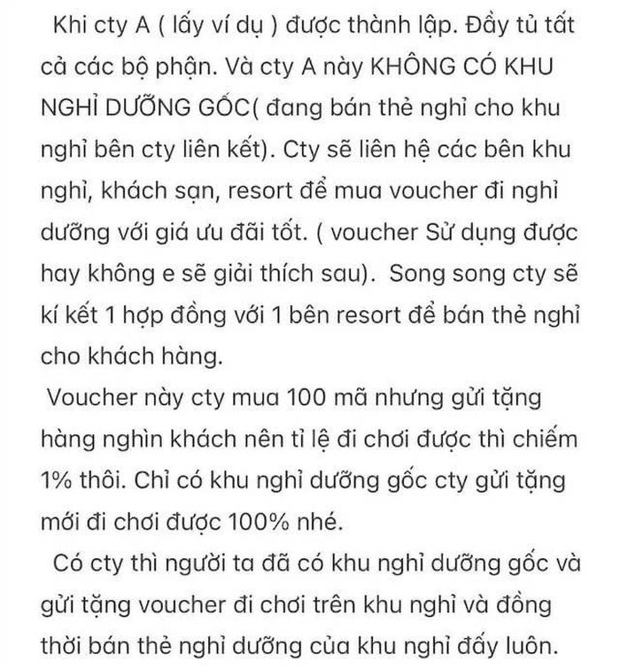 Nhiều doanh nghiệp bán thẻ nghỉ dưỡng thực chất không sở hữu khu nghỉ, chỉ liên kết với resort bên ngoài, mua voucher giá rẻ để “làm mồi” tiếp thị. Ảnh: NVCC