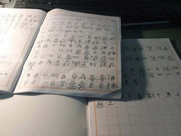 Đằng sau những nét chữ Hán ngay ngắn là hành trình bền bỉ vượt qua những khó khăn về vận động của cô gái trẻ.