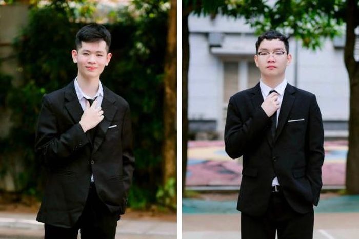 Hai em Hồ Nhật Quang và Đỗ Gia Bảo - thủ khoa chuyên Hóa và chuyên Tin - THPT chuyên Khoa học Tự nhiên năm 2026 (từ trái qua phải). Ảnh: NVCC