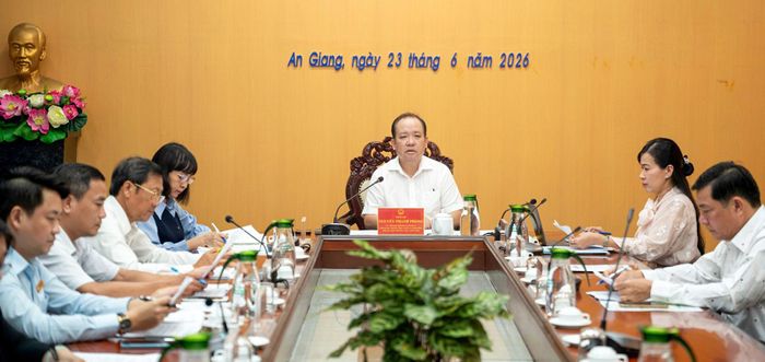 Ủy viên Ban Thường vụ Tỉnh ủy, Phó Chủ tịch Thường trực UBND tỉnh An Giang Nguyễn Thanh Phong phát biểu kết luận cuộc họp.