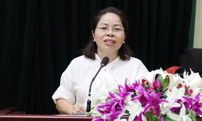  Đồng chí Hoàng Thị Ninh, Chủ tịch UBND xã Dương Hưu đề xuất một số giải pháp phát triển hạ tầng giao thông kết nối. 