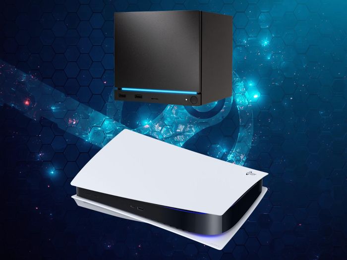 Steam Machine đặt phía trên máy PS5 trong bài thử nghiệm so sánh hiệu năng.