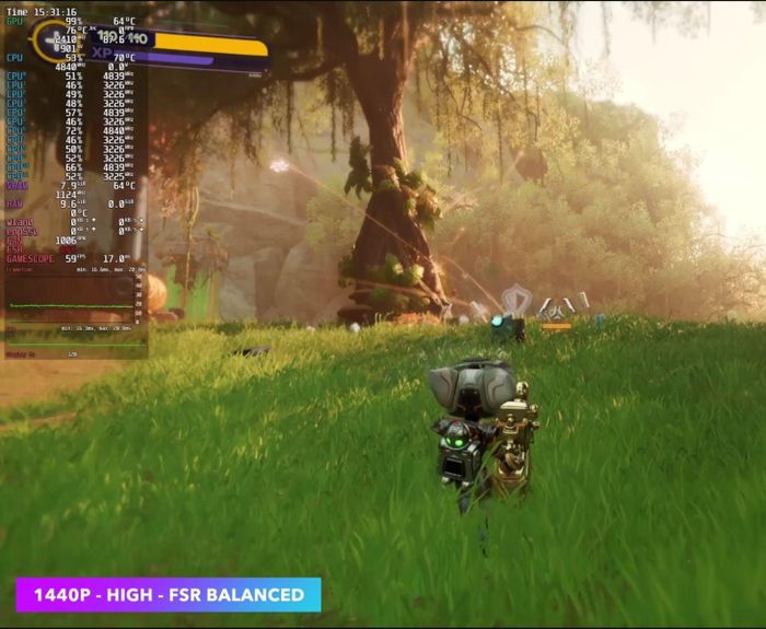 Ratchet &amp; Clank: Rift Apart chạy ở 1440p với FSR Balanced trên Steam Machine
