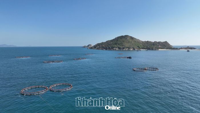 Một góc vùng nuôi biển công nghệ cao ở Hòn Nội (xã Cam Lâm).