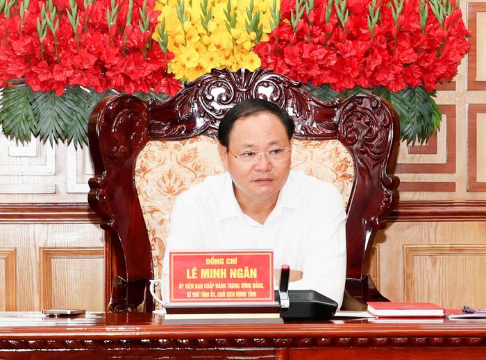 Đồng chí Lê Minh Ngân - Bí thư Tỉnh ủy, Chủ tịch HĐND tỉnh phát biểu kết luận cuộc họp. 