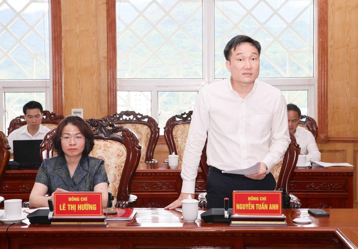 Đồng chí Nguyễn Tuấn Anh - Ủy viên dự khuyết Ban Chấp hành Trung ương Đảng, Phó Bí thư Thường trực Tỉnh ủy phát biểu tại buổi làm việc.