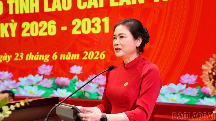 Đồng chí Đỗ Thị Thu Thảo - Chủ tịch Trung ương Hội Chữ thập đỏ Việt Nam phát biểu tại đại hội.