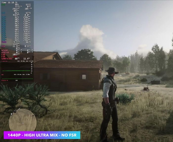 Red Dead Redemption 2 chạy trên Steam Machine ở độ phân giải 1440p với thiết lập High và Ultra