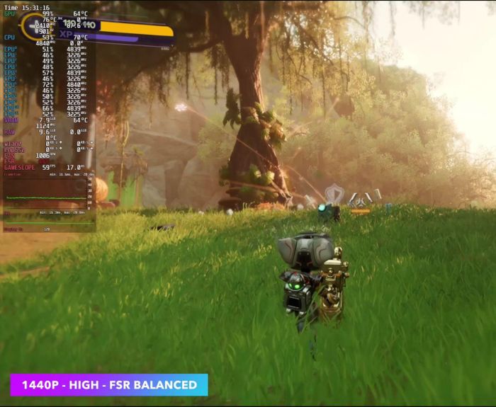 Ratchet &amp; Clank: Rift Apart chạy ở 1440p với FSR Balanced trên Steam Machine