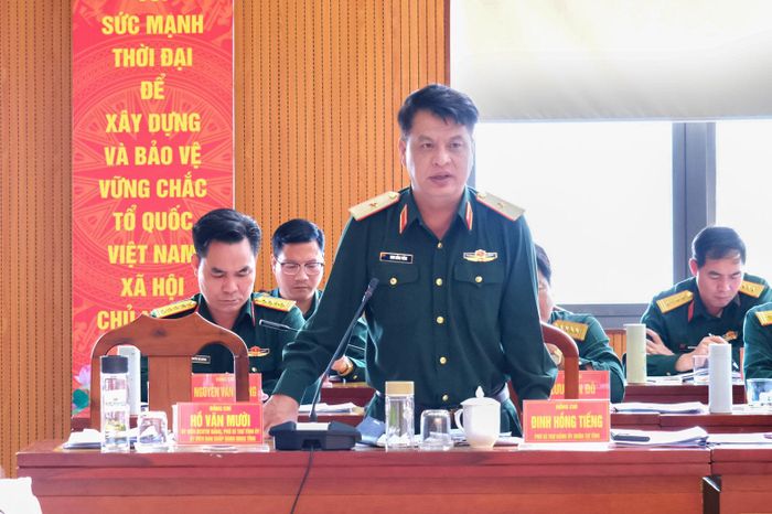 Thiếu tướng Đinh Hồng Tiếng, Ủy viên Ban Thường vụ Tỉnh ủy, Phó Bí thư Đảng ủy Quân sự tỉnh, Chỉ huy trưởng Bộ CHQS tỉnh phát biểu