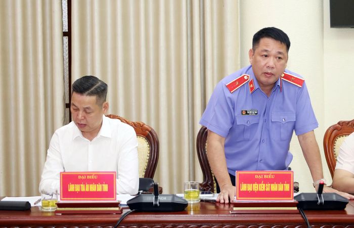 Lãnh đạo Viện Kiểm sát Nhân dân tỉnh phát biểu tại hội nghị.