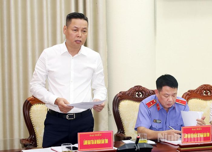 Lãnh đạo Tòa án Nhân dân tỉnh phát biểu tại hội nghị.
