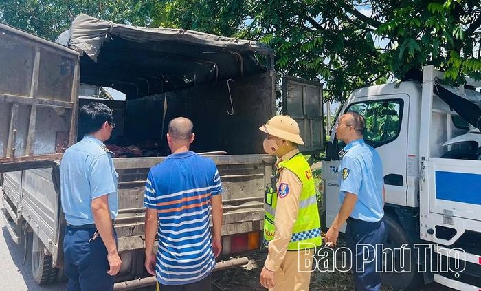 Lực lượng chức năng phát hiện phương tiện vận chuyển sản phẩm động vật không rõ nguồn gốc xuất xứ.