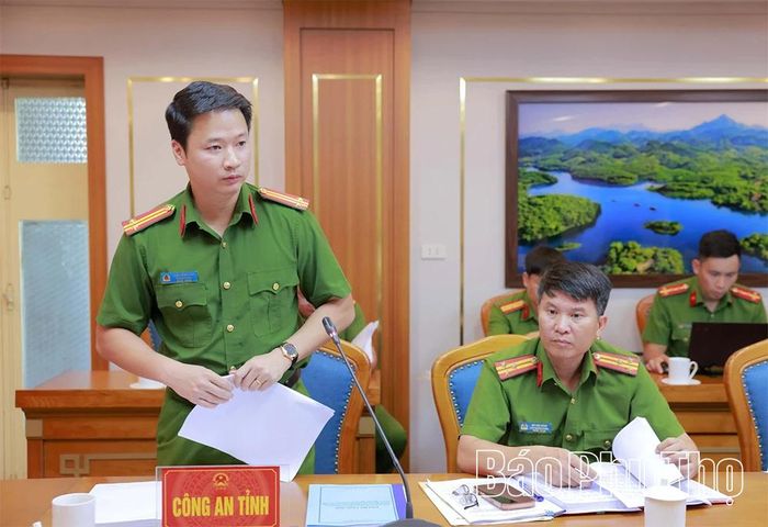 Đại diện Công an tỉnh báo cáo dự thảo Đề án.