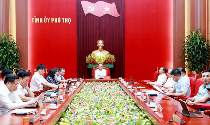 Quang cảnh hội nghị tại điểm cầu tỉnh Phú Thọ.