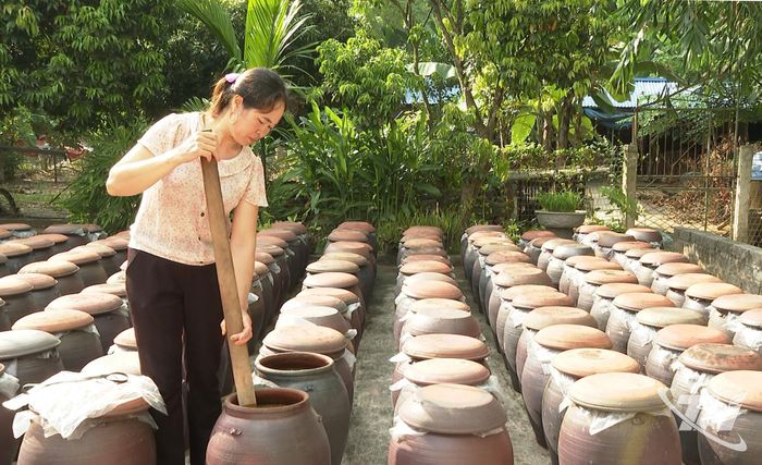 Sự kiên nhẫn và đôi bàn tay khéo léo của người làm tương nếp Úc Kỳ quyết định độ chín muồi của mẻ tương.