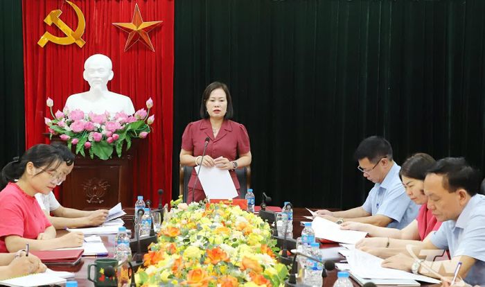 Đồng chí Kiều Thị Thao, Chủ tịch Hội Chữ thập đỏ tỉnh Thái Nguyên phát biểu tại Hội nghị.