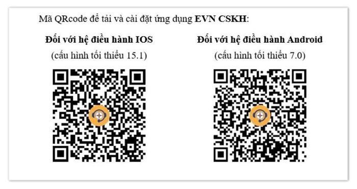 Mã QR tải ứng dụng EVN CSKH từ các kho ứng dụng chính thức trên nền tảng iOS và Android
