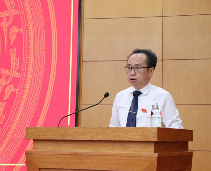 Trưởng Ban Kinh tế - Ngân sách HĐND tỉnh Dương Hùng Dũng trình bày Báo cáo thẩm tra tại kỳ họp