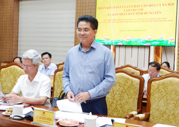 Phó Chủ tịch UBND tỉnh Hưng Yên Lê Quang Hòa phát biểu tại cuộc làm việc