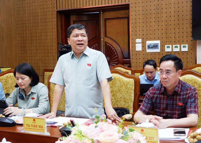 Phó Chủ nhiệm Ủy ban Văn hóa và Xã hội Tạ Văn Hạ - Trưởng đoàn khảo sát phát biểu tại cuộc làm việc