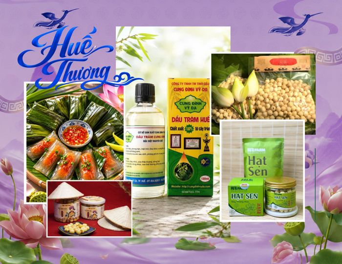 Không gian “Huế Thương” quy tụ nhiều nhóm sản phẩm đặc trưng của địa phương, từ bánh bột lọc Huế, mè xửng, tôm chua, mắm ruốc, trà cung đình.